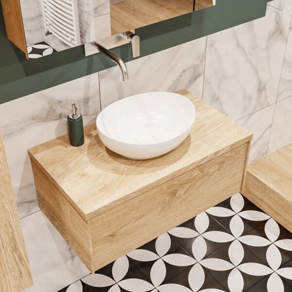 MONDIAZ LUSH 80 badmeubel washed oak 1 lades BARCO midden geen kraangat