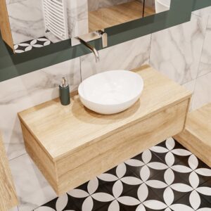 MONDIAZ LUSH 100 badmeubel washed oak 1 lades BARCO midden geen kraangat
