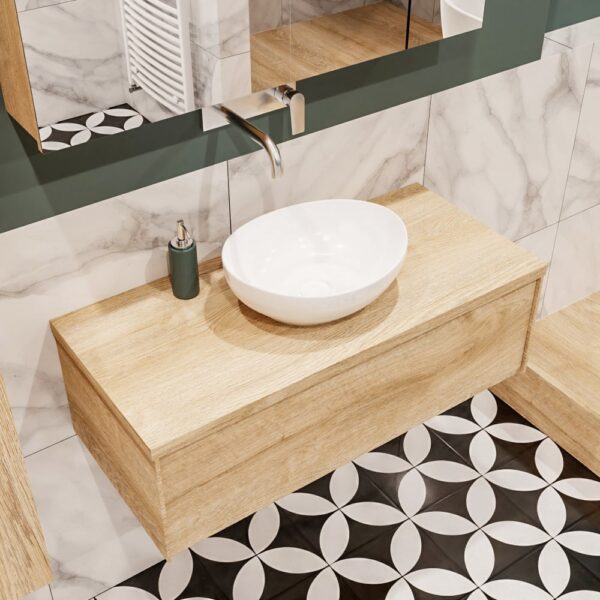 MONDIAZ LUSH 100 badmeubel washed oak 1 lades BARCO midden geen kraangat