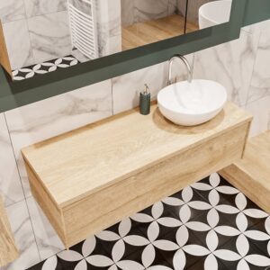 MONDIAZ LUSH 120 badmeubel washed oak 1 lades wastafel BARCO rechts 1 kraangat