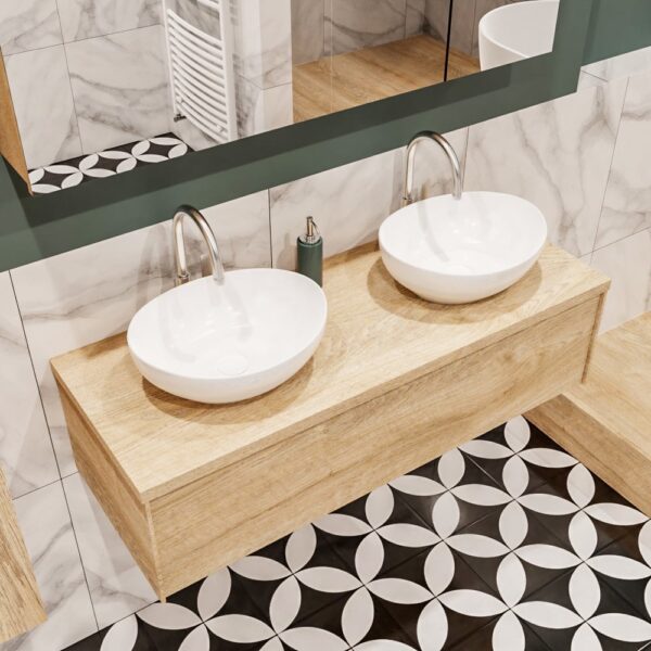MONDIAZ LUSH 120 badmeubel washed oak 1 lades BARCO dubbel 2 kraangaten