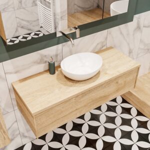 MONDIAZ LUSH 120 badmeubel washed oak 1 lades BARCO midden geen kraangat