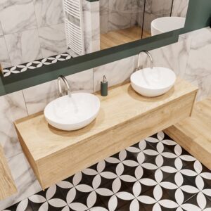 MONDIAZ LUSH 150 badmeubel washed oak 1 lades BARCO dubbel 2 kraangaten