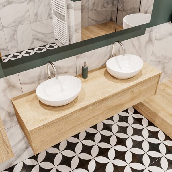 MONDIAZ LUSH 150 badmeubel washed oak 1 lades BARCO dubbel 2 kraangaten