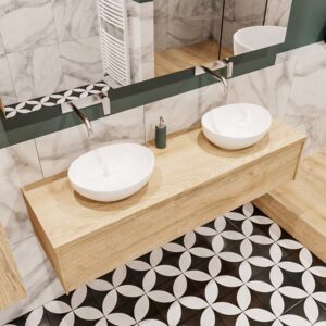 MONDIAZ LUSH 150 badmeubel washed oak 1 lades BARCO dubbel geen kraangat