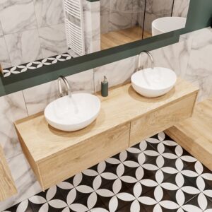 MONDIAZ LUSH 150 badmeubel washed oak 2 lades BARCO dubbel 2 kraangaten