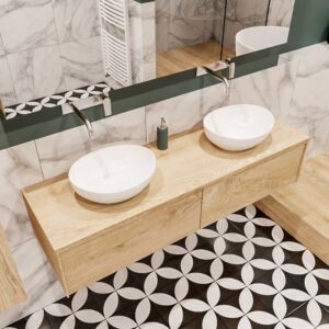 MONDIAZ LUSH 150 badmeubel washed oak 2 lades BARCO dubbel geen kraangat