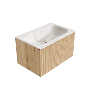 MONDIAZ KURVE-DLUX 70cm badmeubel kleur Oak met 1 lade en 0 deuren. Wastafel BIG SMALL Midden zonder kraangat Frappe.
