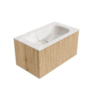 MONDIAZ KURVE-DLUX 80cm badmeubel kleur Oak met 1 lade en 0 deuren. Wastafel BIG SMALL Midden zonder kraangat Frappe.
