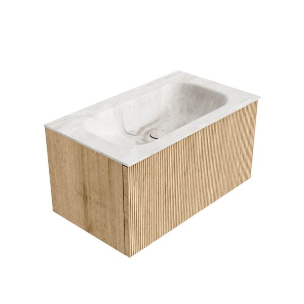 MONDIAZ KURVE-DLUX 80cm badmeubel kleur Oak met 1 lade en 0 deuren. Wastafel BIG SMALL Midden zonder kraangat Frappe.