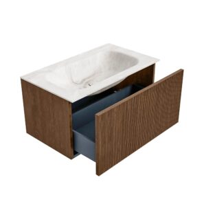 MONDIAZ KURVE-DLUX 80cm badmeubel kleur Walnut met 1 lade en 0 deuren. Wastafel BIG SMALL Midden 1 kraangat Frappe.