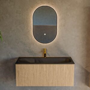MONDIAZ KURVE 100cm badmeubel kleur Oak met 1 lade en 0 deuren. Wastafel BIG MEDIUM Midden 1 kraangat Urban.