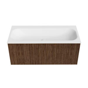 MONDIAZ KURVE 100cm badmeubel kleur Walnut met 1 lade en 0 deuren. Wastafel BIG MEDIUM Midden 1 kraangat Talc.