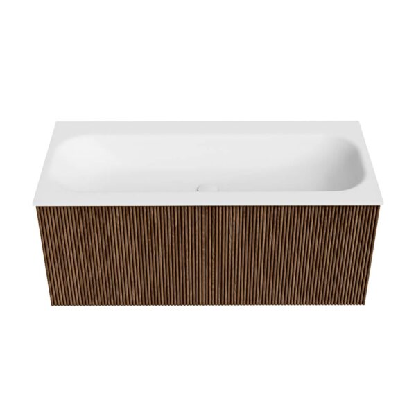 MONDIAZ KURVE 100cm badmeubel kleur Walnut met 1 lade en 0 deuren. Wastafel BIG MEDIUM Midden 1 kraangat Talc.