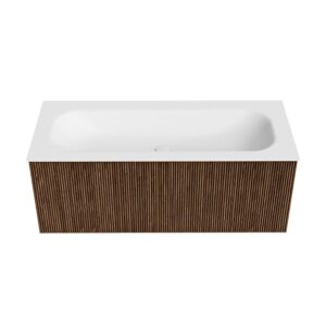 MONDIAZ KURVE 110cm badmeubel kleur Walnut met 1 lade en 0 deuren. Wastafel BIG MEDIUM Midden zonder kraangat Talc.