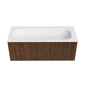 MONDIAZ KURVE 110cm badmeubel kleur Walnut met 1 lade en 0 deuren. Wastafel BIG MEDIUM Midden 1 kraangat Talc.