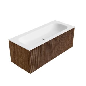 MONDIAZ KURVE 110cm badmeubel kleur Walnut met 1 lade en 0 deuren. Wastafel BIG MEDIUM Midden zonder kraangat Talc.