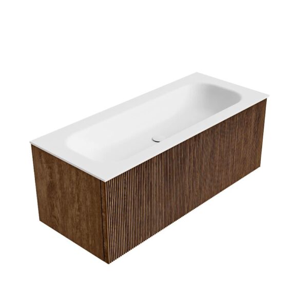MONDIAZ KURVE 110cm badmeubel kleur Walnut met 1 lade en 0 deuren. Wastafel BIG MEDIUM Midden zonder kraangat Talc.