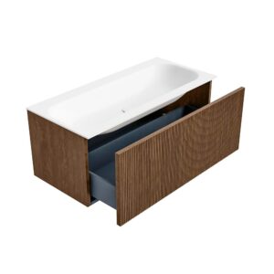 MONDIAZ KURVE 100cm badmeubel kleur Walnut met 1 lade en 0 deuren. Wastafel BIG MEDIUM Midden zonder kraangat Talc.