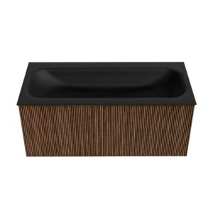 MONDIAZ KURVE 100cm badmeubel kleur Walnut met 1 lade en 0 deuren. Wastafel BIG MEDIUM Midden zonder kraangat Urban.