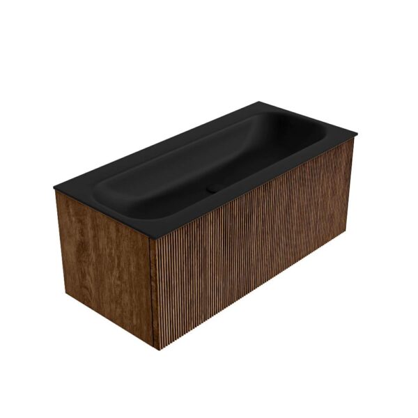 MONDIAZ KURVE 100cm badmeubel kleur Walnut met 1 lade en 0 deuren. Wastafel BIG MEDIUM Midden zonder kraangat Urban.