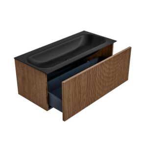 MONDIAZ KURVE 100cm badmeubel kleur Walnut met 1 lade en 0 deuren. Wastafel BIG MEDIUM Midden zonder kraangat Urban.