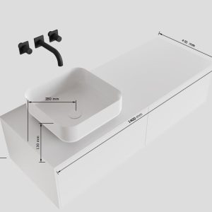 MONDIAZ LAGOM 140 badmeubel solid surface urban 2 lades BINX links 1 kraangat