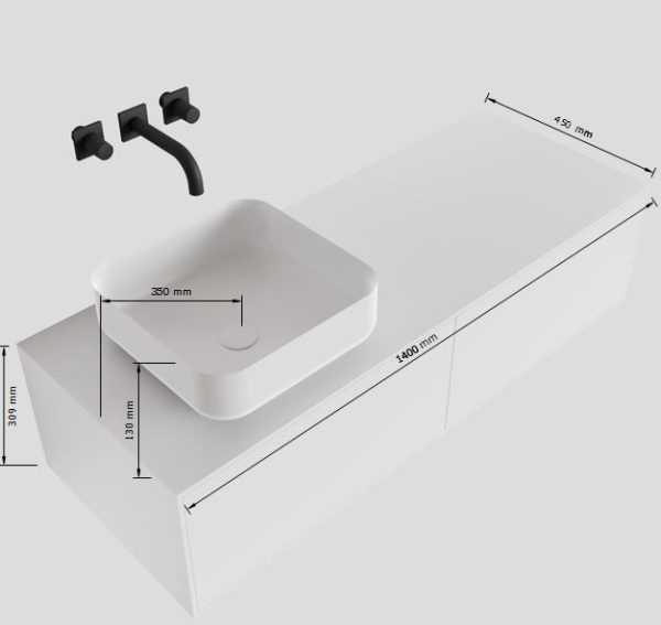 MONDIAZ LAGOM 140 badmeubel solid surface urban 2 lades BINX links 1 kraangat