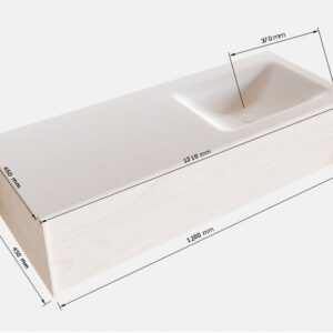 MONDIAZ LUSH 120 badmeubel underlayment 1 lade wastafel rechts 1 kraangat