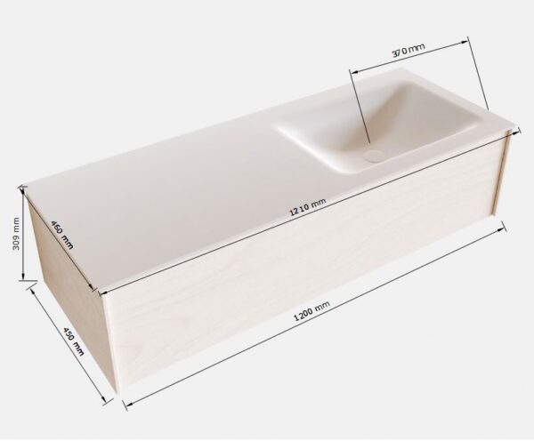 MONDIAZ LUSH 120 badmeubel underlayment 1 lade wastafel rechts 1 kraangat