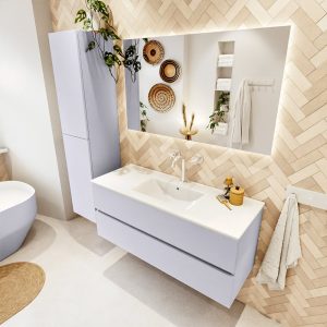 MONDIAZ VICA 120cm badmeubel onderkast Cale 2 lades. Wastafel Denia midden 1 kraangat, kleur Glanzend Wit met spiegel LED.