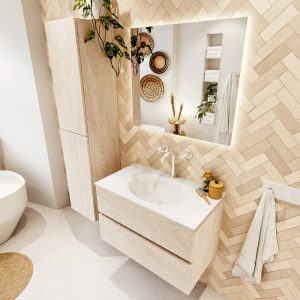 MONDIAZ VICA 80cm badmeubel onderkast Underlayment 2 lades. Wastafel Moon midden 1 kraangat, kleur Talc met spiegel LED.