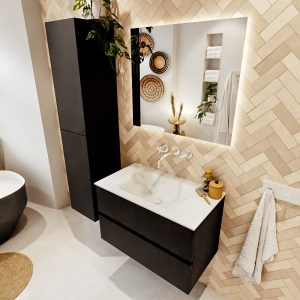 MONDIAZ VICA 80cm badmeubel onderkast Urban 2 lades. Wastafel CLOUD midden zonder kraangat, kleur Talc met spiegel LED.