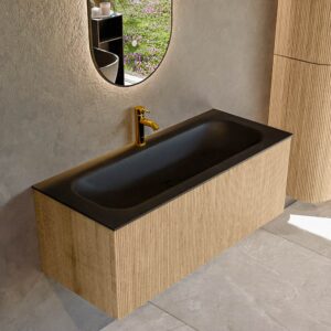 MONDIAZ KURVE 110cm badmeubel kleur Oak met 1 lade en 0 deuren. Wastafel BIG MEDIUM Midden 1 kraangat Urban.