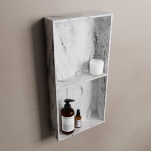 MONDIAZ EASY Nis 59,5x29,5cm in solid surface kleur Glace. 2 vakken geschikt voor in- of opbouw