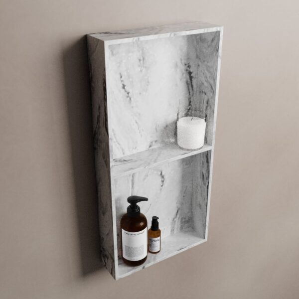 MONDIAZ EASY Nis 59,5x29,5cm in solid surface kleur Glace. 2 vakken geschikt voor in- of opbouw