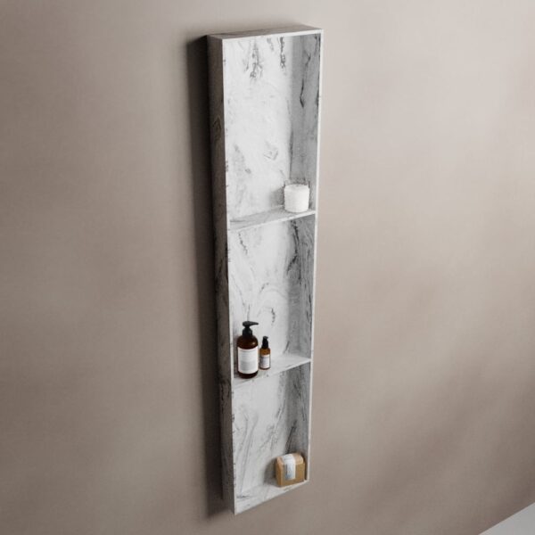 MONDIAZ EASY Nis 149,5x29,5cm in solid surface kleur Glace. 3 vakken geschikt voor in- of opbouw