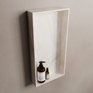 MONDIAZ EASY Nis 59,5x29,5cm in solid surface kleur Ostra. 1 vak geschikt voor in- of opbouw