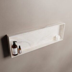 MONDIAZ EASY Nis 89,5x29,5cm in solid surface kleur Ostra. 1 vak geschikt voor in- of opbouw