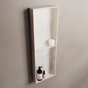 MONDIAZ EASY Nis 59,5x29,5cm in solid surface kleur Ostra. 3 vakken geschikt voor in- of opbouw