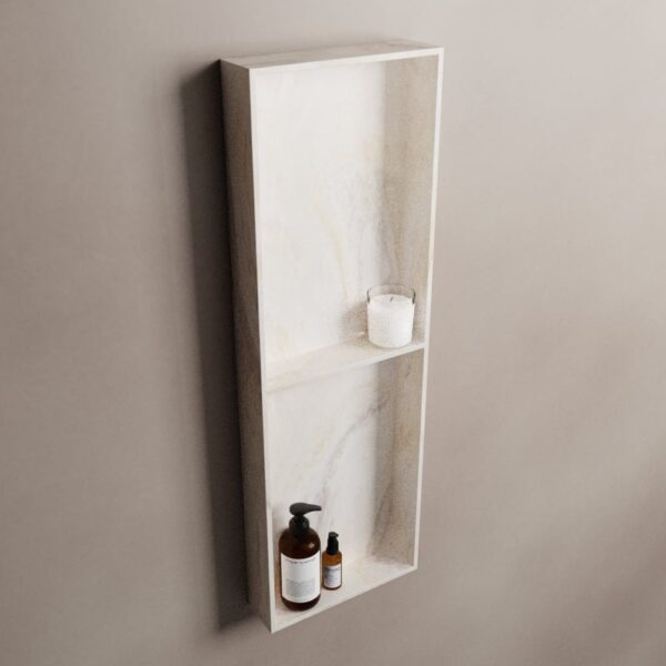 MONDIAZ EASY Nis 59,5x29,5cm in solid surface kleur Ostra. 3 vakken geschikt voor in- of opbouw