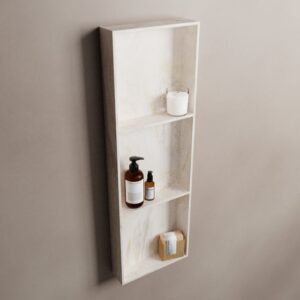 MONDIAZ EASY Nis 89,5x29,5cm in solid surface kleur Ostra. 3 vakken geschikt voor in- of opbouw