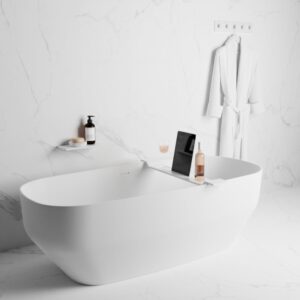 MONDIAZ EASY Toiletrolhouder CUBE 160 solid surface 16x8,6cm kleur Talc. Geschikt voor op en inbouw.