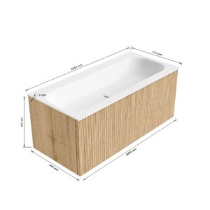 MONDIAZ KURVE 100cm badmeubel kleur Oak met 1 lade en 0 deuren. Wastafel BIG MEDIUM Midden zonder kraangat Talc.