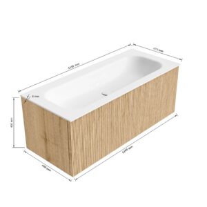 MONDIAZ KURVE 110cm badmeubel kleur Oak met 1 lade en 0 deuren. Wastafel BIG MEDIUM Midden 1 kraangat Talc.
