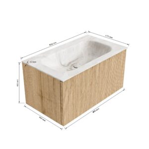 MONDIAZ KURVE-DLUX 80cm badmeubel kleur Oak met 1 lade en 0 deuren. Wastafel BIG SMALL Midden 1 kraangat Frappe.