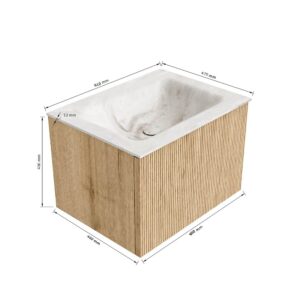 MONDIAZ KURVE-DLUX 60cm badmeubel kleur Oak met 1 lade en 0 deuren. Wastafel CLOUD Midden zonder kraangat Frappe.