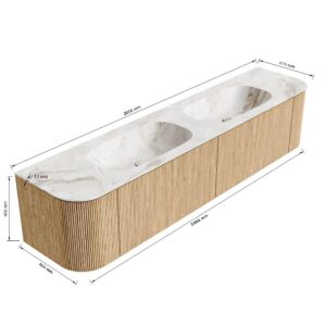 MONDIAZ KURVE-DLUX 200cm badmeubel ronding Links + Rechts kleur Oak met 2 lades en 2 deuren. Wastafel STOR SMALL Dubbel 2 kraangaten Frappe.