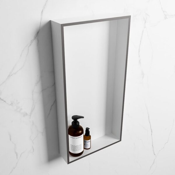 MONDIAZ EASY Nis 59,5x29,5cm in solid surface kleur DarkGrey | Talc. 1 vak geschikt voor in- of opbouw