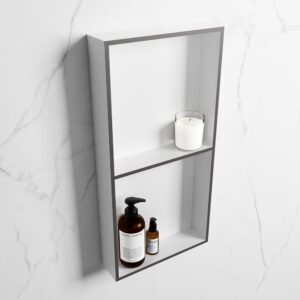 MONDIAZ EASY Nis 59,5x29,5cm in solid surface kleur DarkGrey | Talc. 2 vakken geschikt voor in- of opbouw